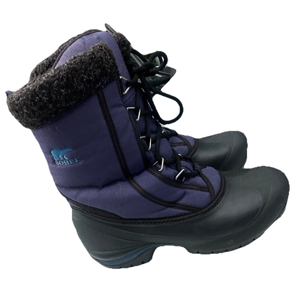 Sorel NL1436 Womens 7.5 Winter Snow Boots Purple Black Faux Fur Waterproof